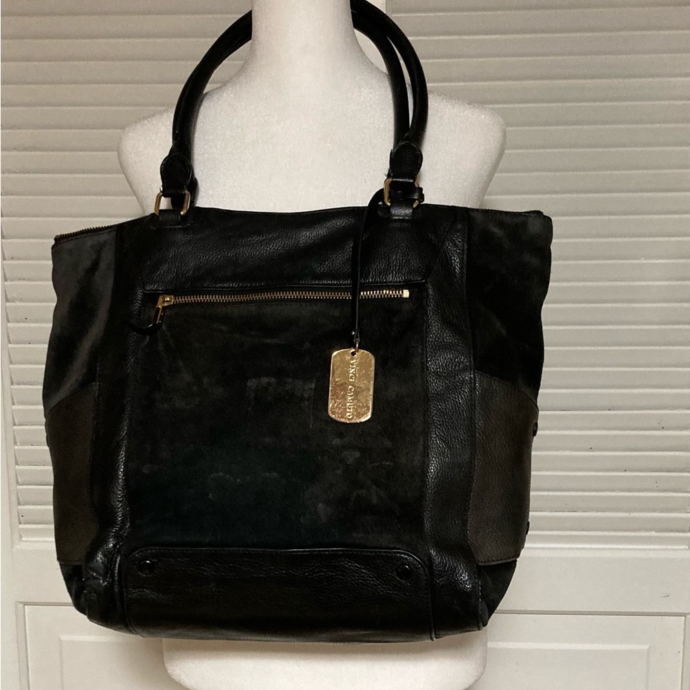 EUC Vince Camuto Black Leather & Suede Satchel/Shoulder Bag - Picture 3 of 10